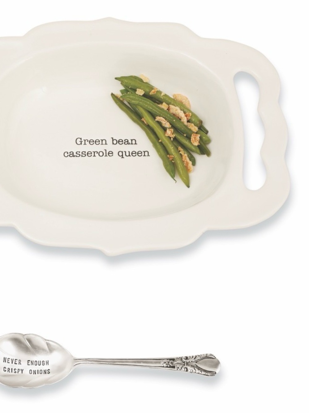 MUD PIE Ceramic “Green Bean Casserole Queen” Serving Bowl Dish & Spoon Set